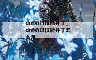 dnf奶妈技能补丁_dnf奶妈技能补丁怎么用