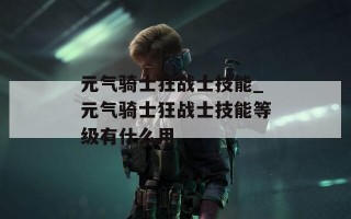 元气骑士狂战士技能_元气骑士狂战士技能等级有什么用