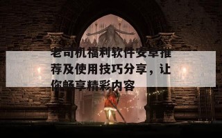老司机福利软件安卓推荐及使用技巧分享，让你畅享精彩内容