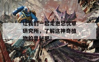 让我们一起走进忘忧草研究所，了解这神奇植物的奥秘吧！
