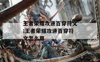 王者荣耀攻速百穿符文;王者荣耀攻速百穿符文怎么用
