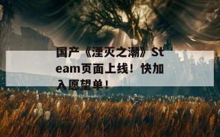 国产《湮灭之潮》Steam页面上线！快加入愿望单！