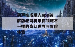 葫芦娃成版人app破解版老司机带你领略不一样的奇幻世界与冒险体验