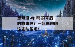 想知道wpl粤狼背后的故事吗？一起来聊聊这支队伍吧！
